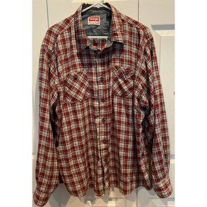 Wrangler Men's Shirt 2XL FLANNEL, Red plaid Long Sleeve‎ button pockets